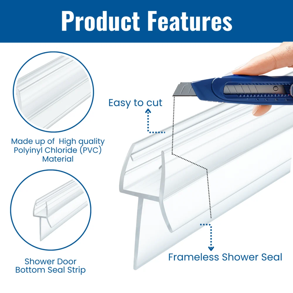 Frameless Shower Door Bottom Seal Strip 48 in, Fits 1/4 in Glass (Clear) - Image 2