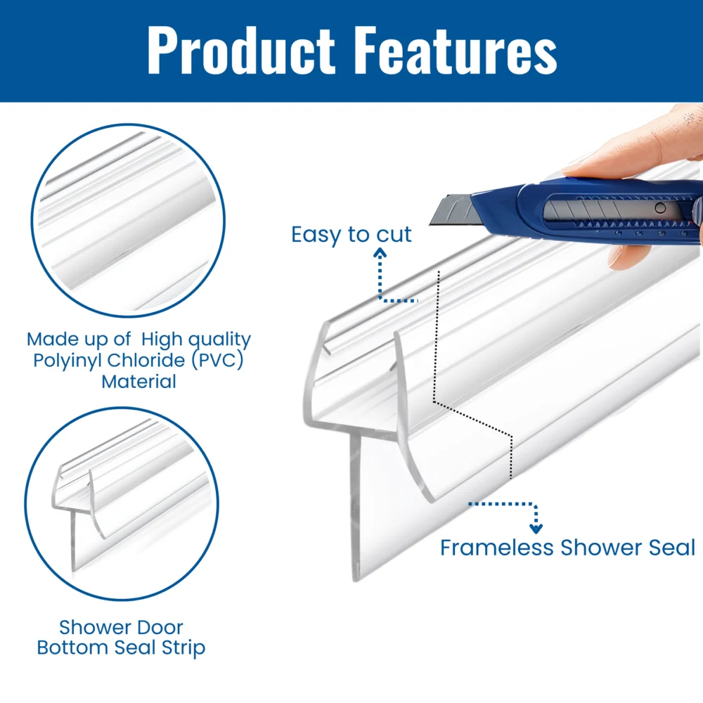Clear Shower Door Bottom Seal with Wipe for 1/4 in Glass, 36 in - Image 2