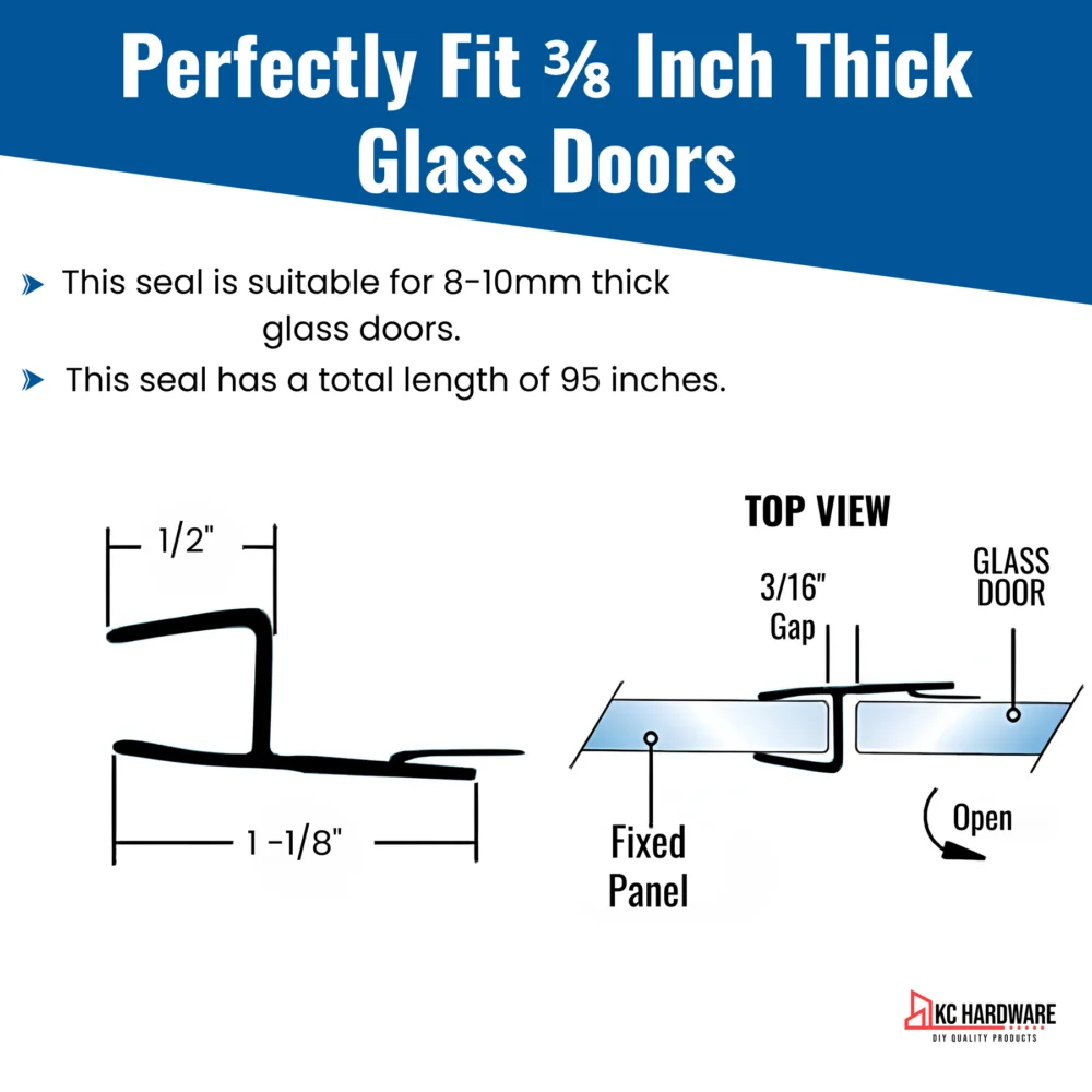 Ultra Clear 95" Shower Door H-Jamb Side Seal w/ Vinyl Insert, 3/8" - Image 2