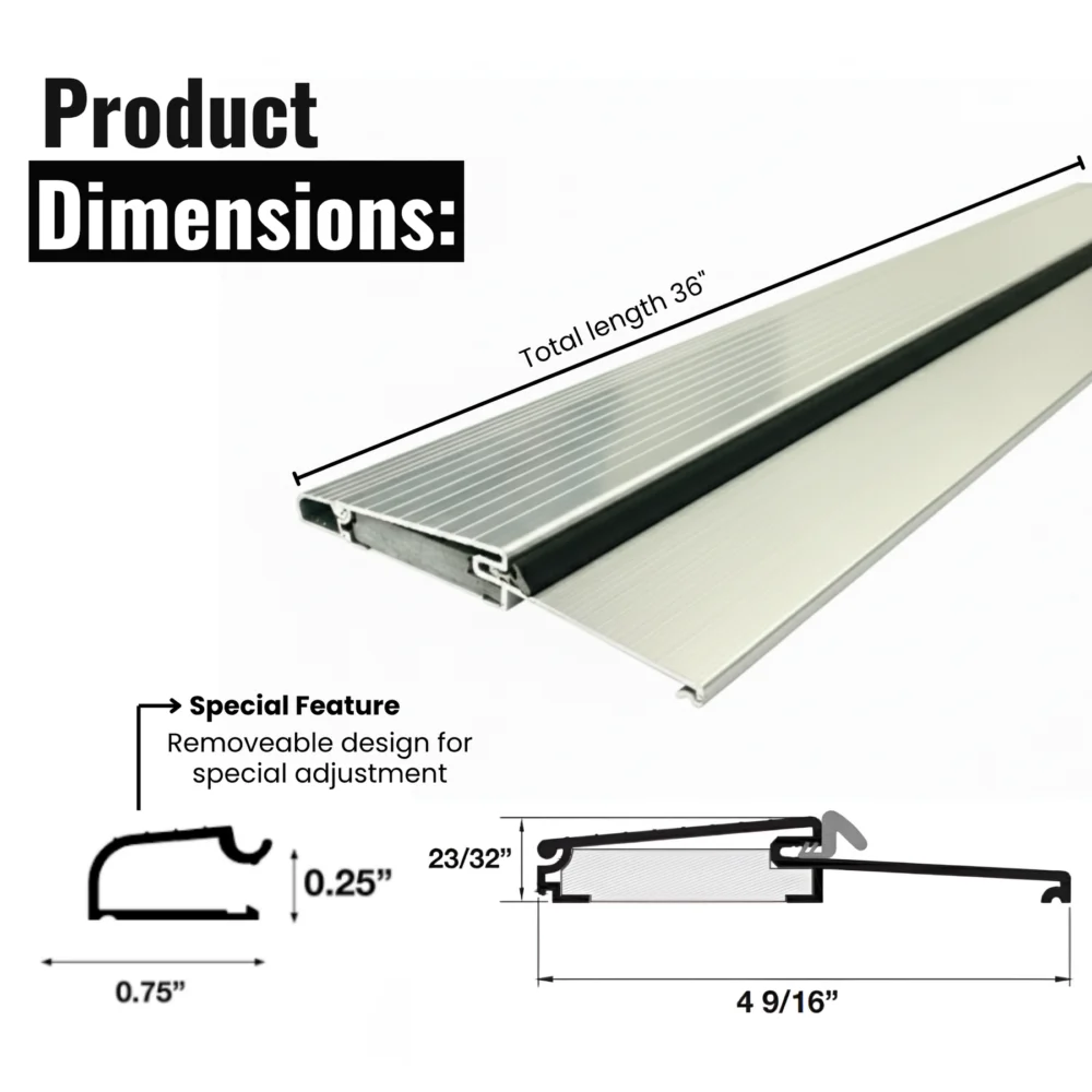 Adjustable Aluminum Exterior Door Threshold with PVC Insert, 36 in - Image 2