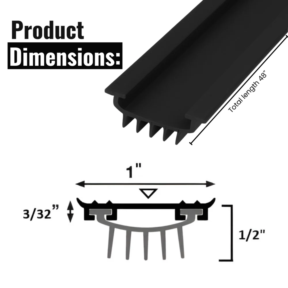 48 in Black U-Shaped Rubber Door Bottom Sweep - Image 2