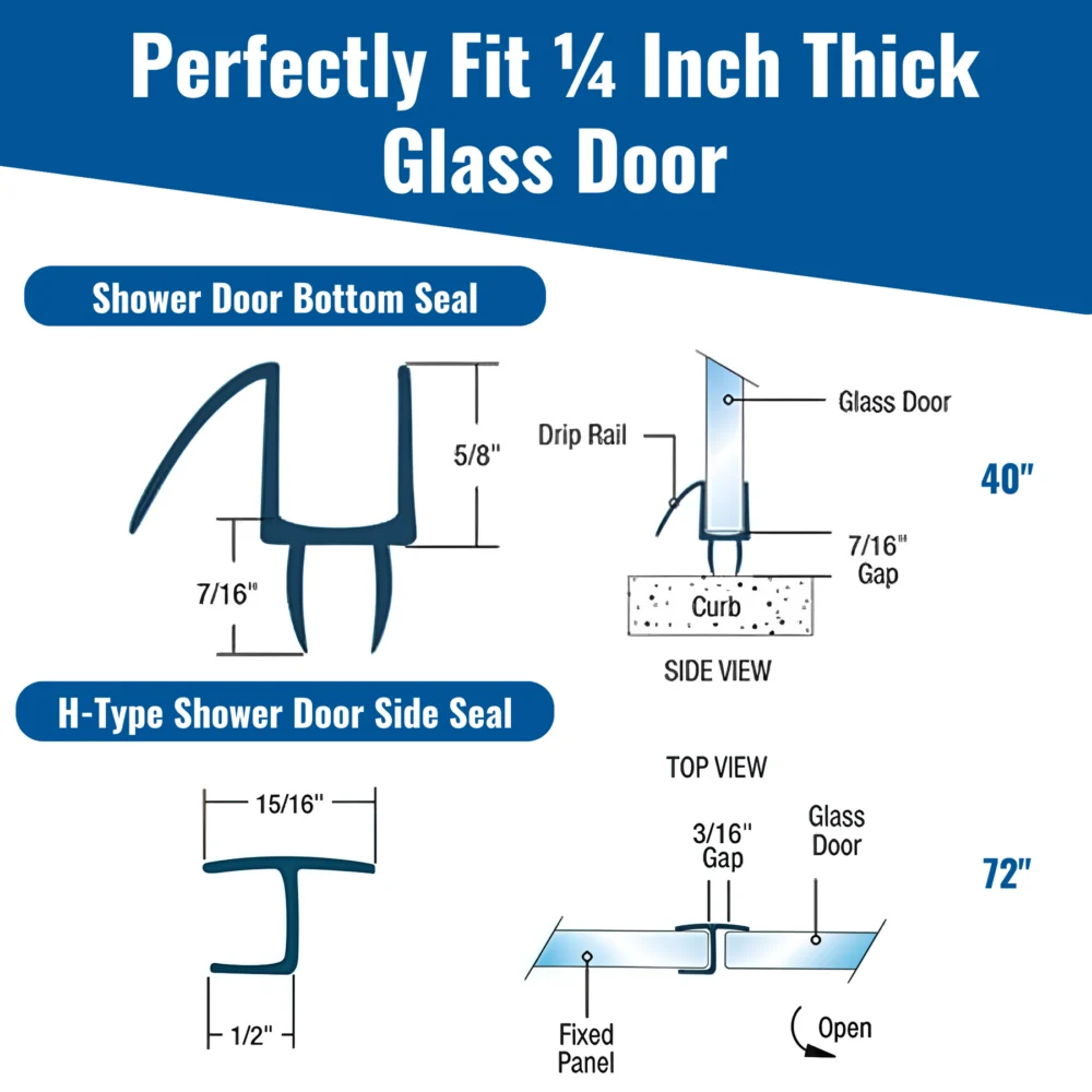 Clear PVC Shower Door Seal Kit: 72" H Side Seal + 40" Bottom Drip Rail - Image 3