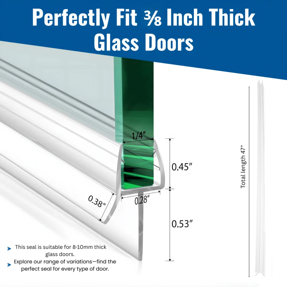 Clear Shower Door Bottom Seal with Wipe for 1/4 in Glass, 36 in - Image 3