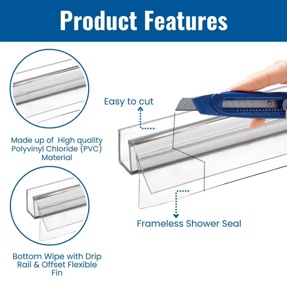 1/2-Inch Glass, 36-Inch Frameless Shower Door Side Seal - Image 3