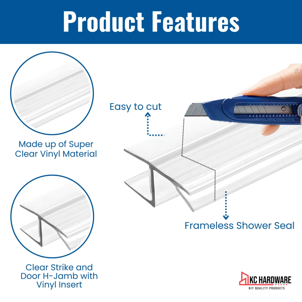 Ultra Clear 95" Shower Door H-Jamb Side Seal w/ Vinyl Insert, 3/8" - Image 3