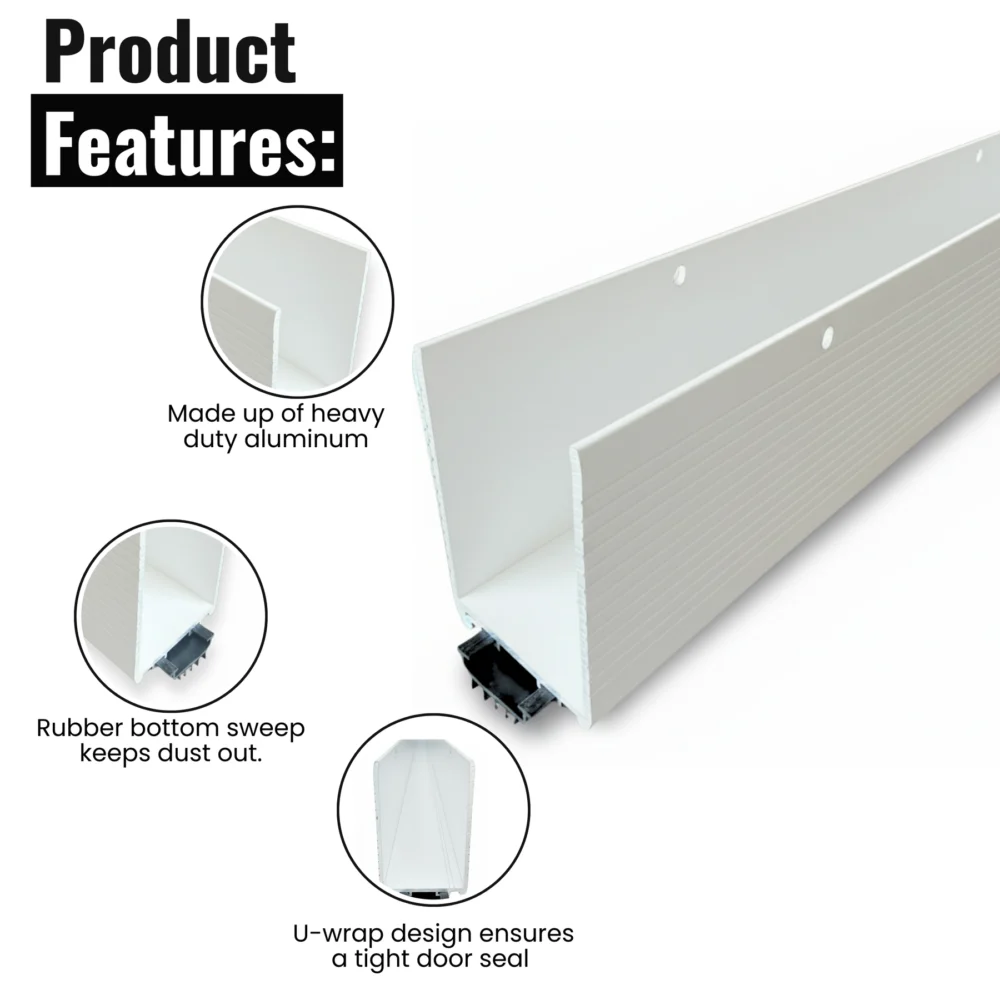 36 In White Aluminum U-Shaped Storm Door Bottom Sweep with Rubber Seal - Image 5