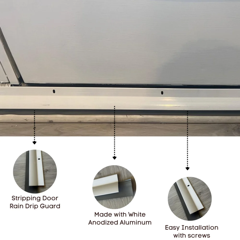 Aluminum Door Bottom Sweep with Rain Drip Cap, White/Grey, 36" - Image 3
