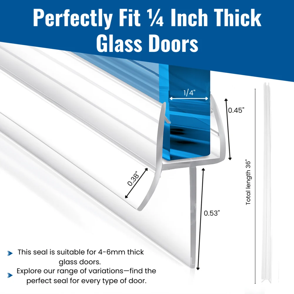 Frameless Shower Door Bottom Seal Strip 48 in, Fits 1/4 in Glass (Clear) - Image 3