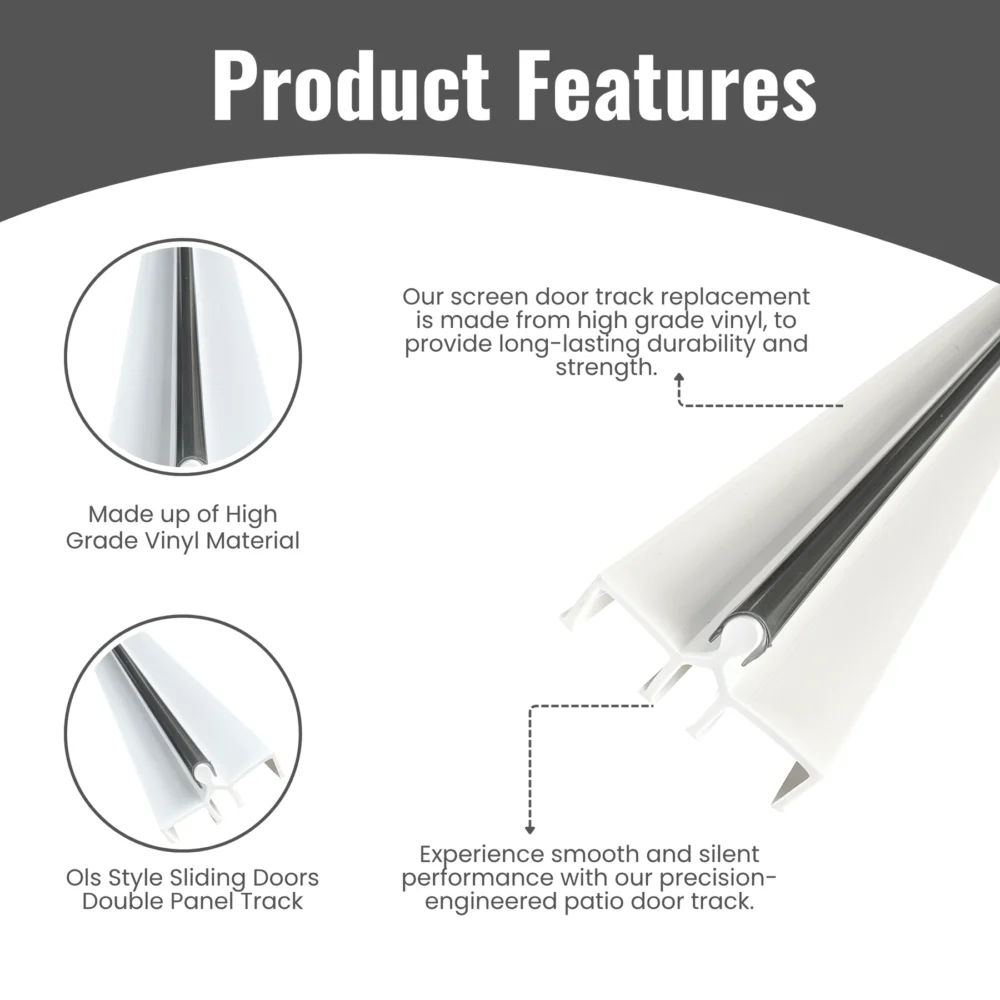 White Vinyl Double Panel Sliding Door Track w/ Metal Track Cover - 72/96 - Image 2