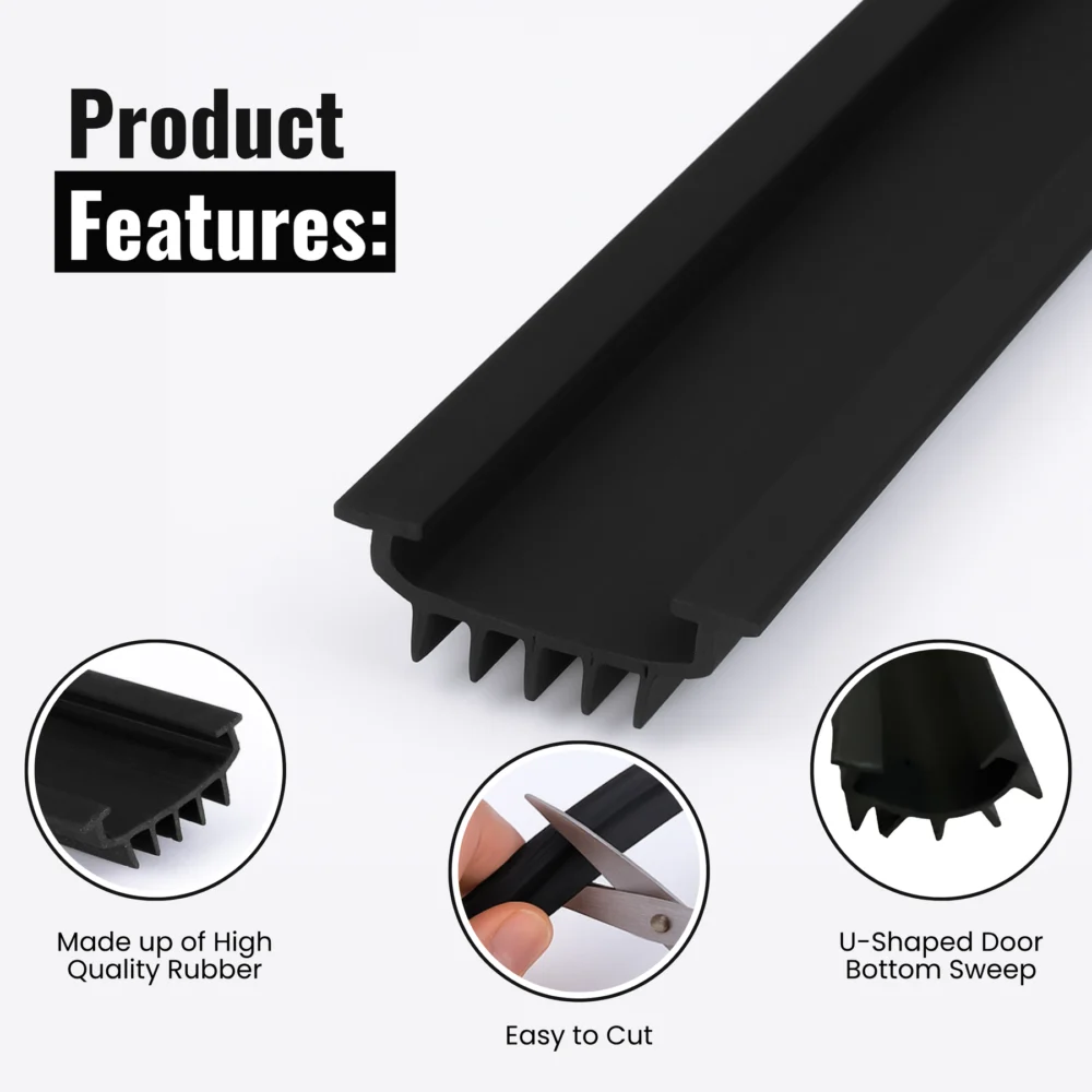 48 in Black U-Shaped Rubber Door Bottom Sweep - Image 3