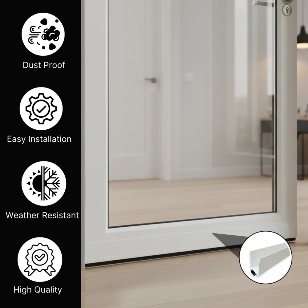 36 In White Aluminum U-Shaped Storm Door Bottom Sweep with Rubber Seal - Image 6