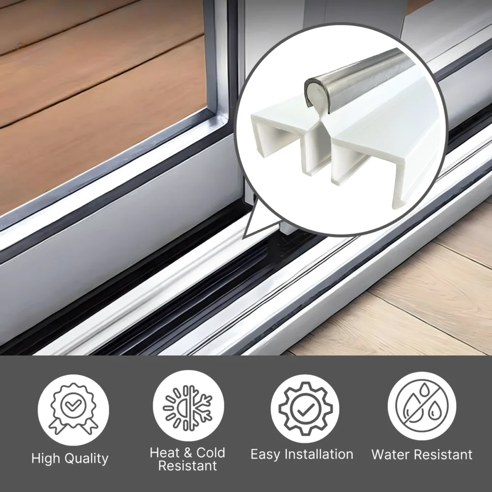 White Vinyl Double Panel Sliding Door Track w/ Metal Track Cover - 72/96 - Image 3
