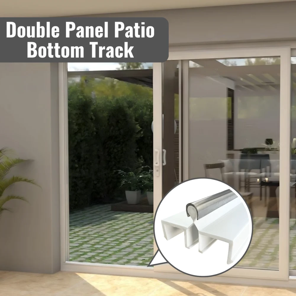 White Vinyl Double Panel Sliding Door Track w/ Metal Track Cover - 72/96 - Image 4
