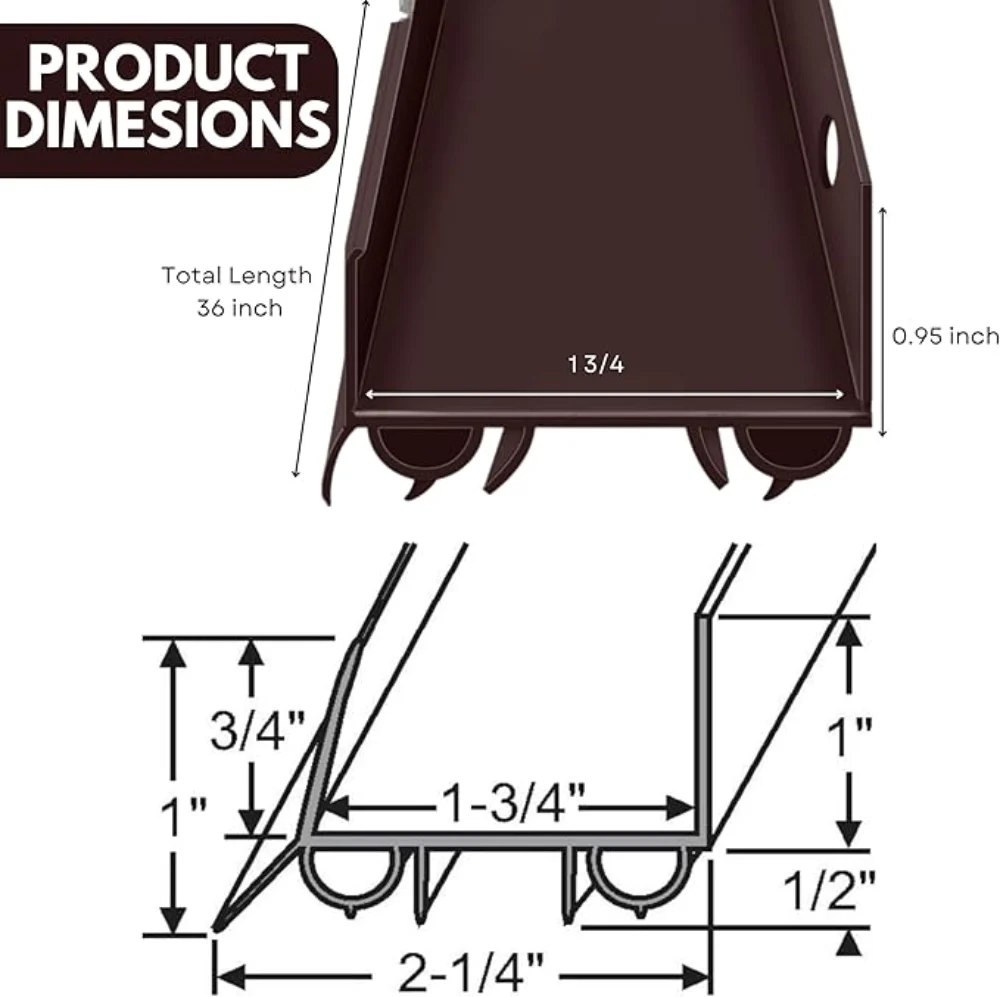 Brown U-Shaped Vinyl Door Bottom Sweep for 1-3/4 in Doors, 36 in - Image 2