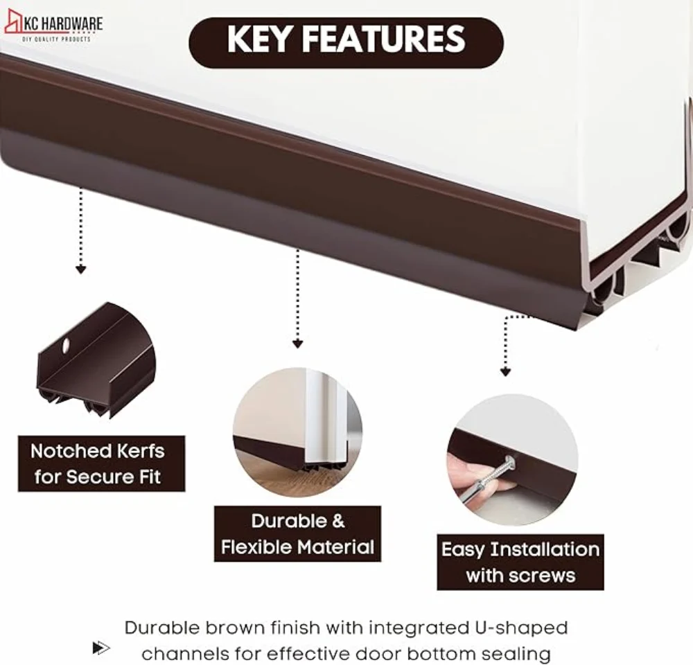 Brown U-Shaped Vinyl Door Bottom Sweep for 1-3/4 in Doors, 36 in - Image 3