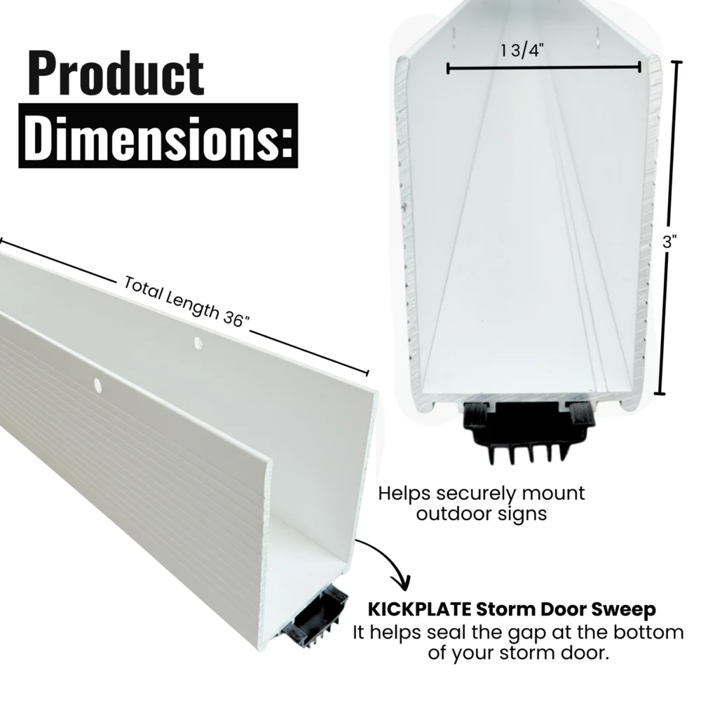 36 In White Aluminum U-Shaped Storm Door Bottom Sweep with Rubber Seal - Image 4