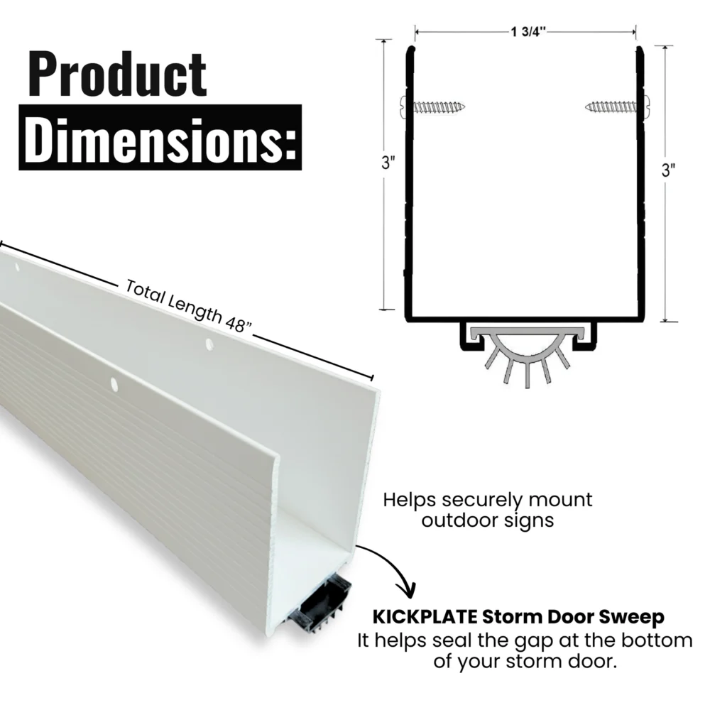 48 In White Aluminum U-Shaped Storm Door Bottom Sweep with Rubber Seal - Image 2