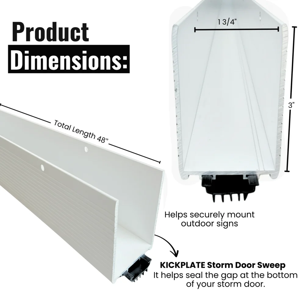 48 In White Aluminum U-Shaped Storm Door Bottom Sweep with Rubber Seal - Image 3