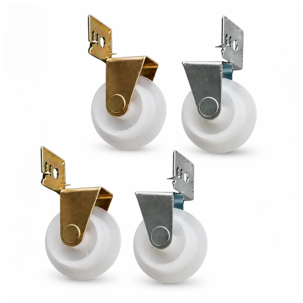 Nylon Drawer Guide Rollers – 1" Wheels with Steel Brackets, Left & Right – 4 Pack