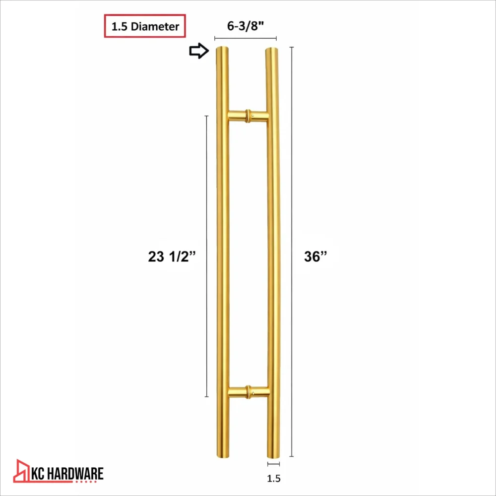 Polished Gold Stainless Steel H Pull Door Handles, 36" & 48" - Image 3