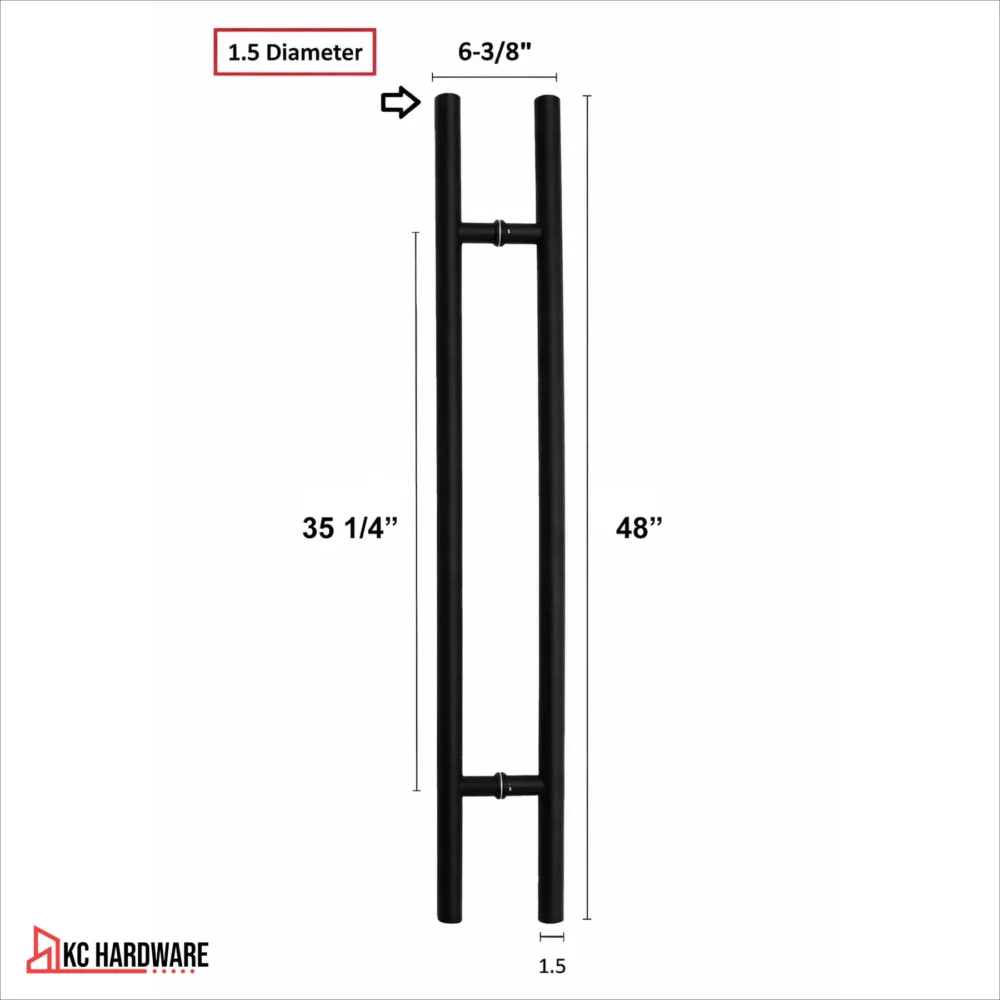48 in Matte Black Stainless Steel Ladder Pull Door Handle, Back-to-Back