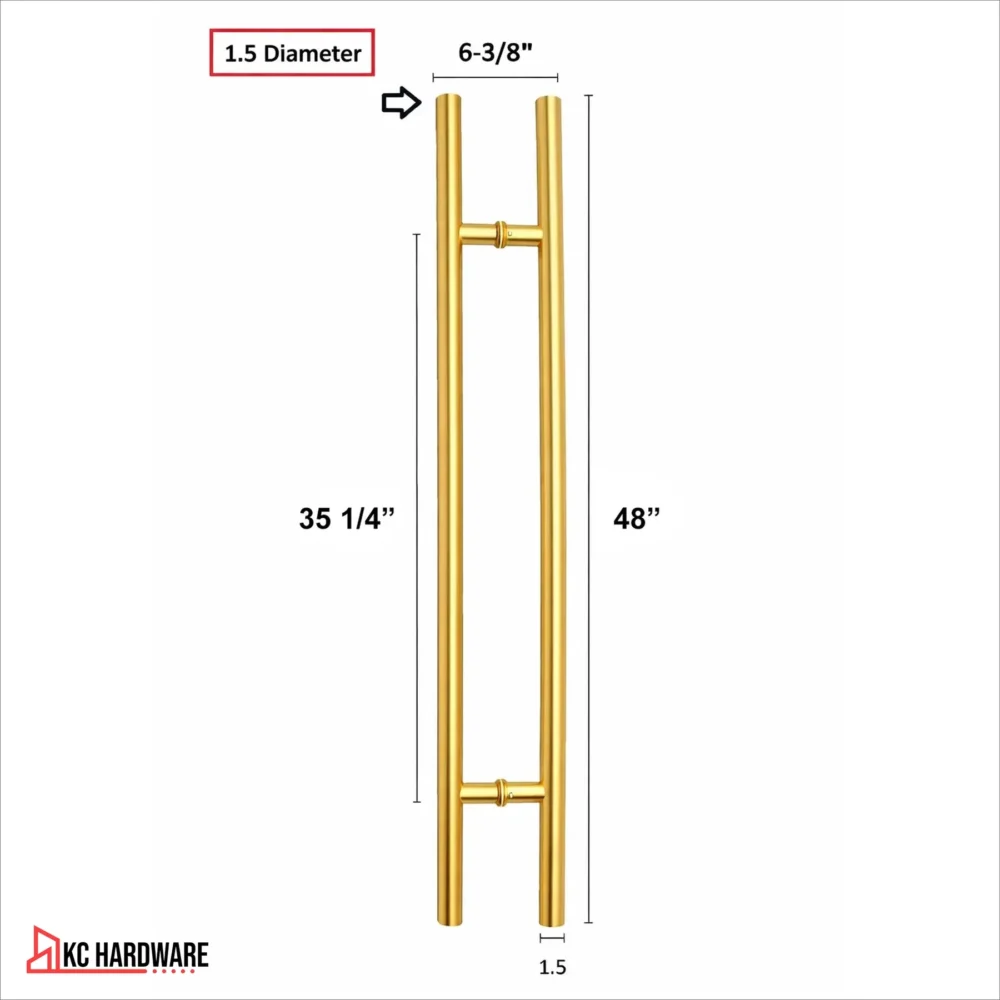 Gold Stainless Steel H Pull Door Handle 48 in Double-Sided