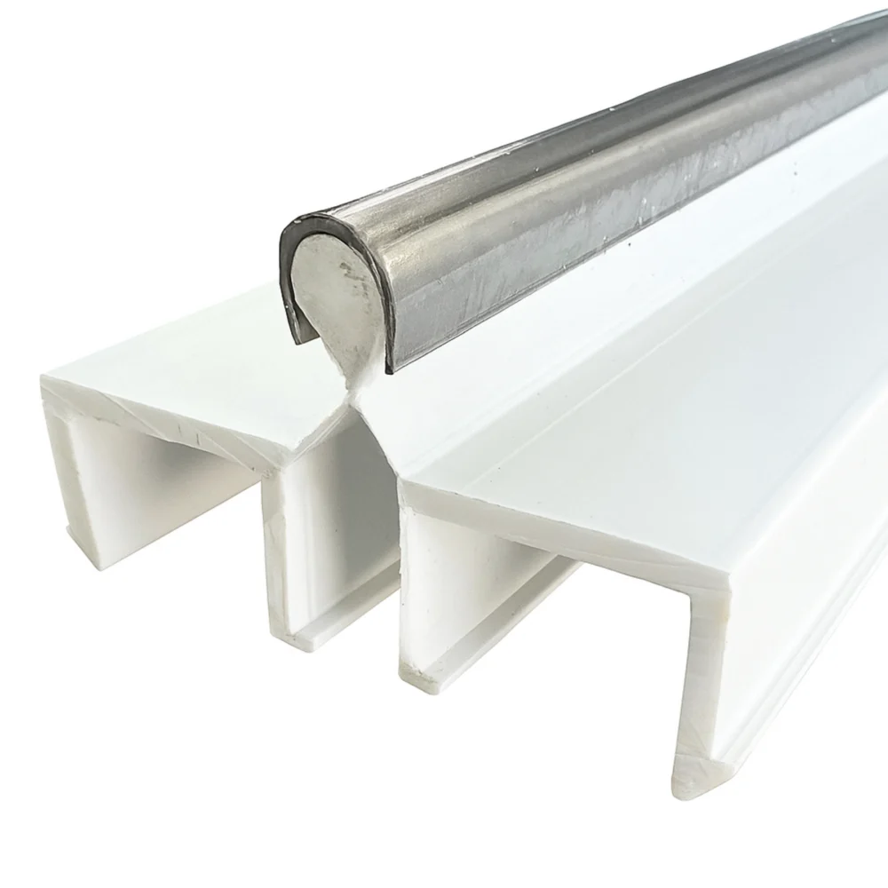 White Vinyl Double Panel Sliding Door Track w/ Metal Track Cover - 72/96