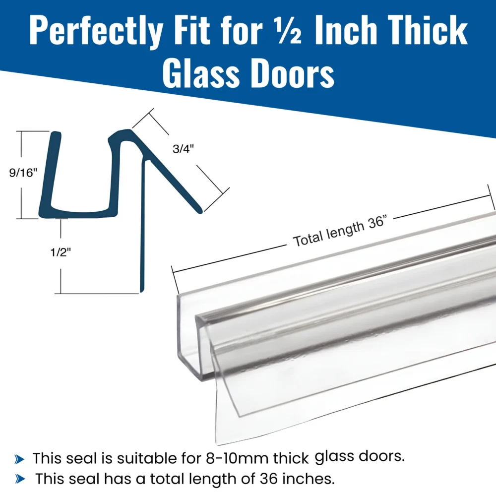 1/2-Inch Glass, 36-Inch Frameless Shower Door Side Seal - Image 2