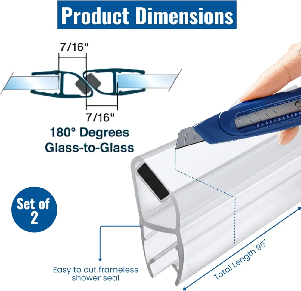 95 in Magnetic Shower Door Side Seal for 3/8 in Glass Doors Set Of 2 - Image 2