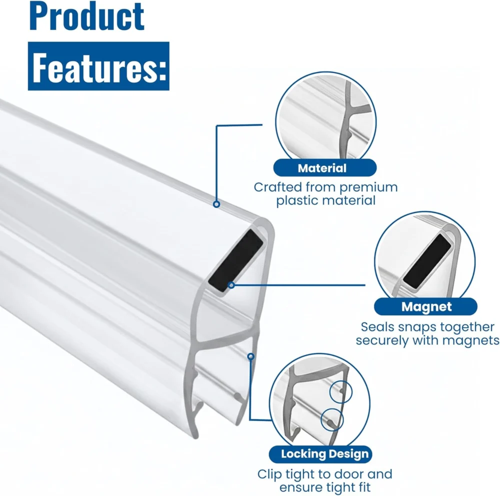 Set of 2 Magnetic Shower Door Seal for 3/8 in Glass Doors 90 Deg- 72" - Image 5