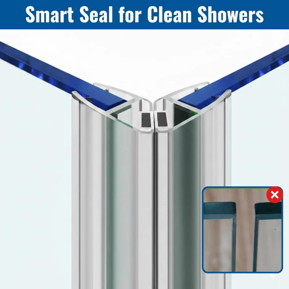 Set of 2 Magnetic Shower Door Seal for 3/8 in Glass Doors 90 Deg- 72" - Image 3