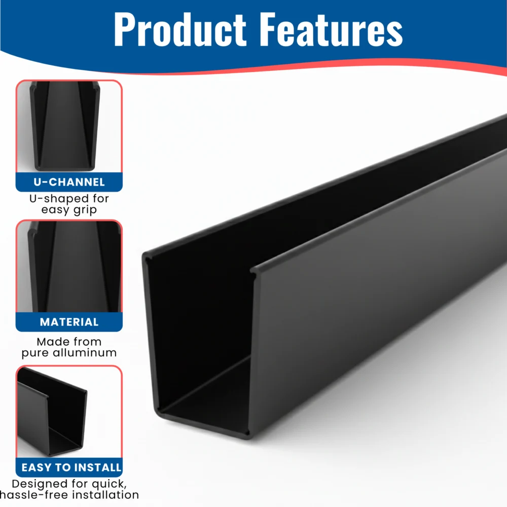 1 in. x 5/8 in. x 72 in. Black Aluminum U-Channel - Image 3
