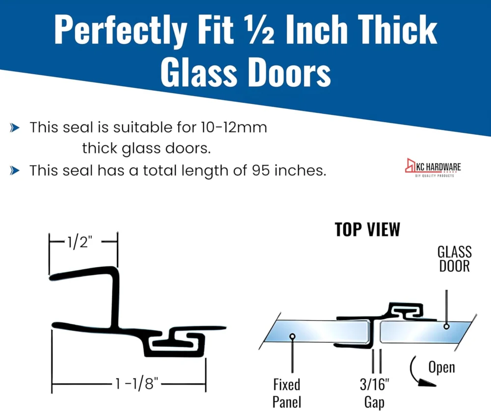 Ultra Clear Glass Door Jamb Water Seal for 1/2 in Glass, 95 in - Image 2