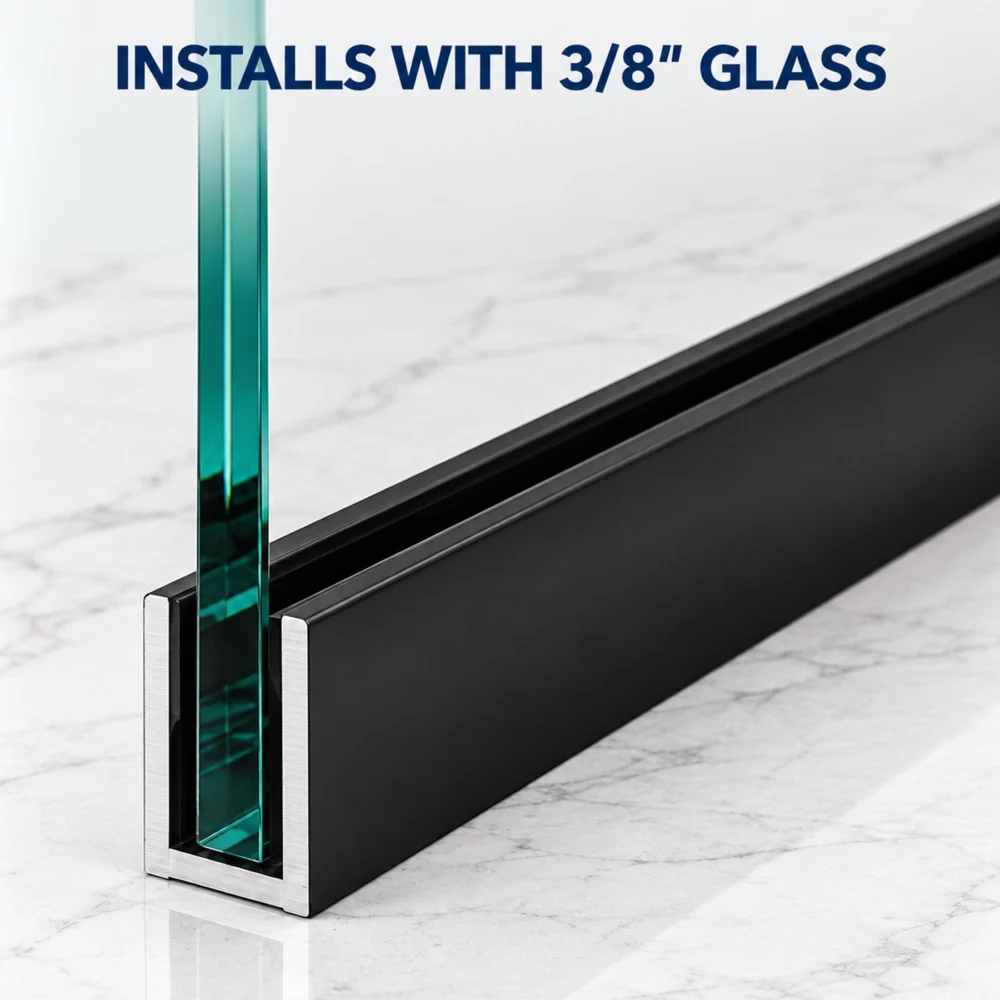 3/8" Glass U-Channel for Frameless Shower Glass – 95" Matte Black Aluminum - Image 5