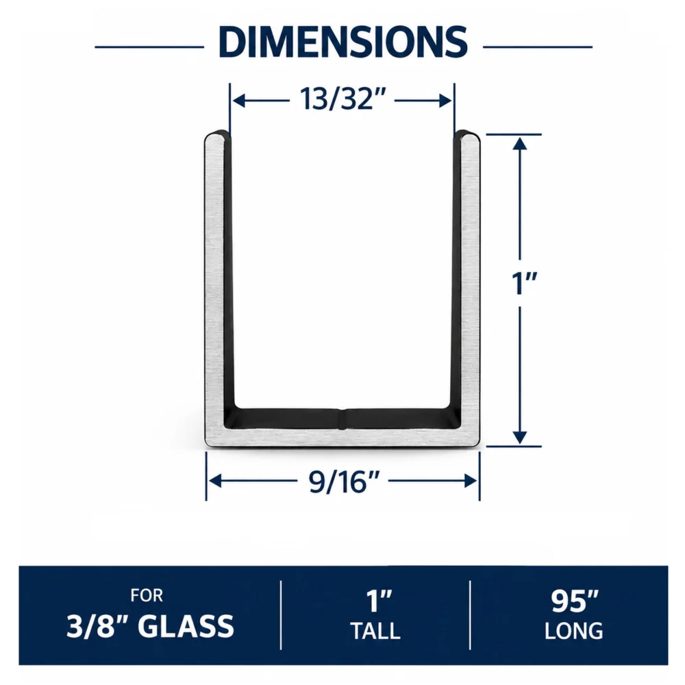 3/8" Glass U-Channel for Frameless Shower Glass – 95" Matte Black Aluminum - Image 3