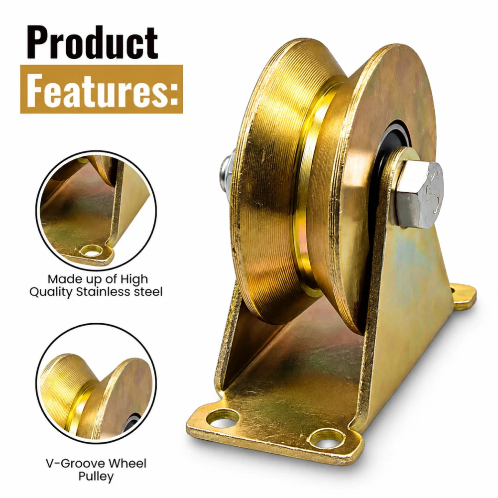 V-Groove Sliding Gate Wheels – 2" Stainless Steel Wheel with Rigid Bracket, 660 LB Capacity – 4 Pack - Image 5
